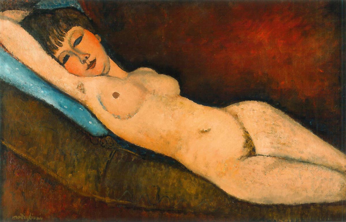 Amedeo Modigliani Reclining Nude With Blue Cushion 1917