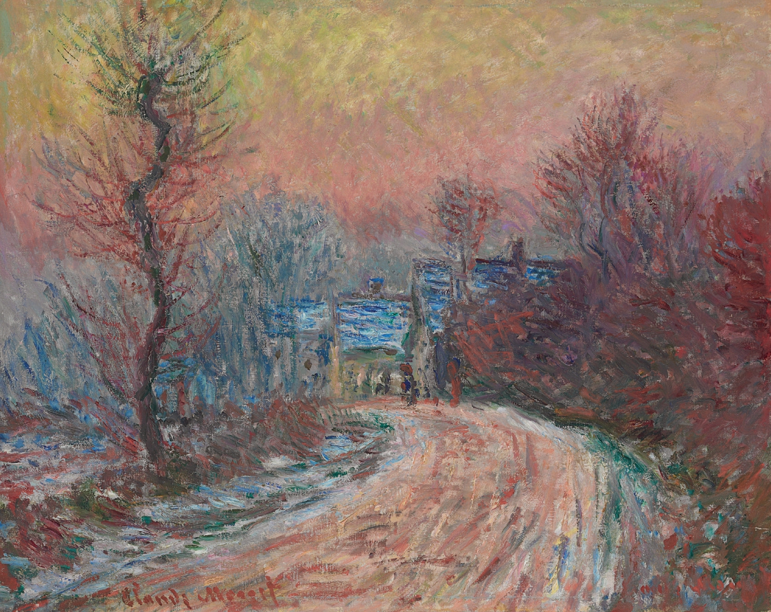 Claude Monet - Entrée de Giverny en hiver, soleil couchant 1885