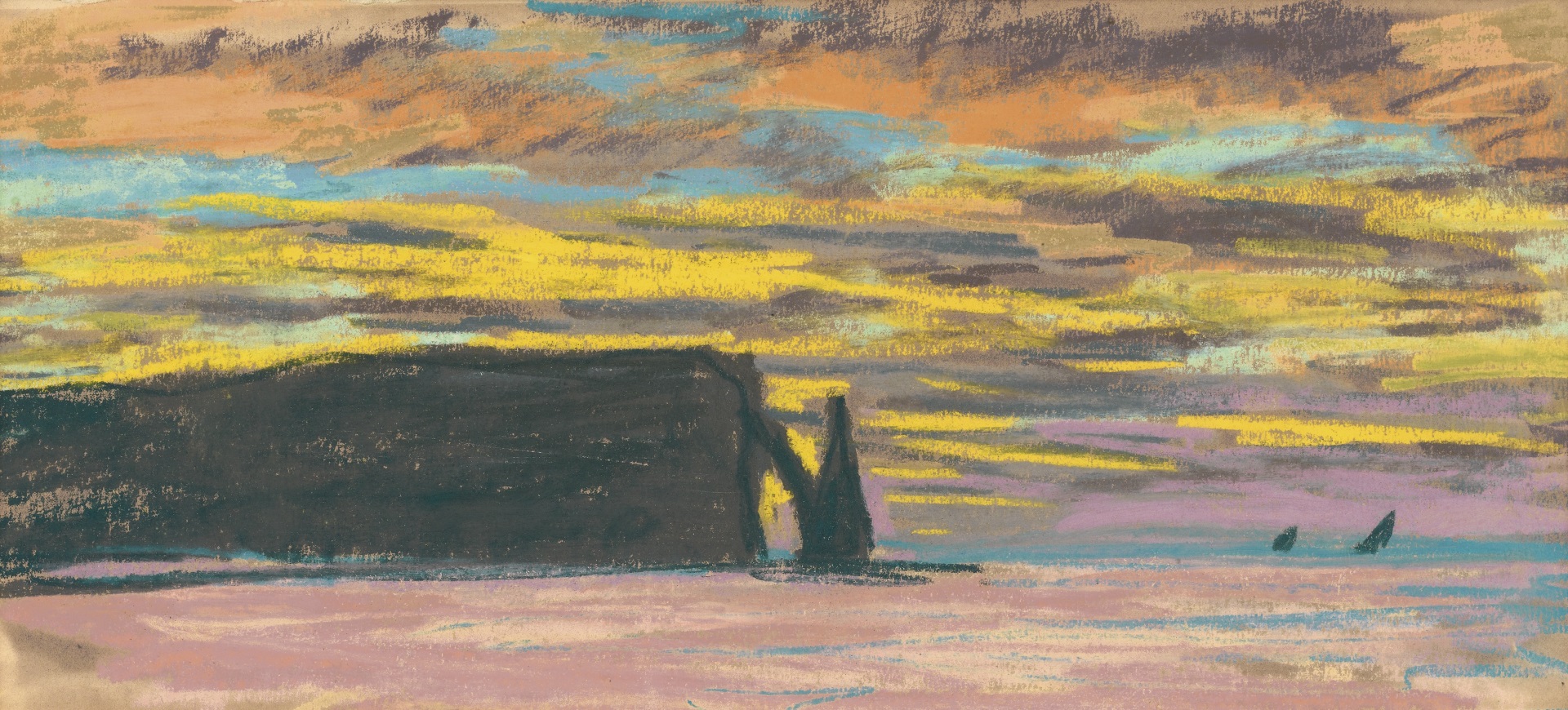 Claude Monet - Étretat, aiguille et porte d'aval, soleil couchant 1883-1885