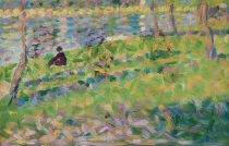 Georges Seurat - Paysage, homme assis; étude pour Un Dimanche d'été à l'Ile de La Grande Jatte 1884-1885