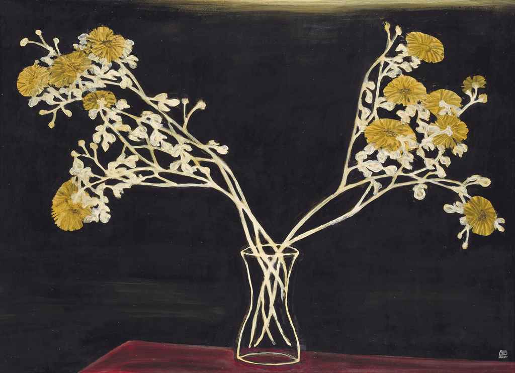 Sanyu (San Yu or Chang Yu) - Chrysanthemums in a Glass Vase 1950s